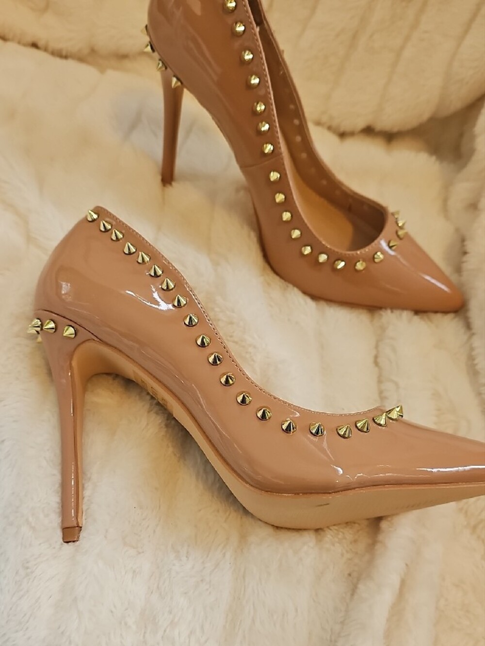 Patent Nude Studded Pointed-Toe Stiletto Pumps - Picture 5 of 9